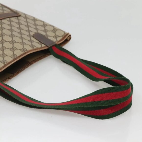 GUCCI GG Supreme Web Sherry Line Tote Bag PVC Beige Red 002 4487 39 Auth yk19326 - Picture 8 of 16